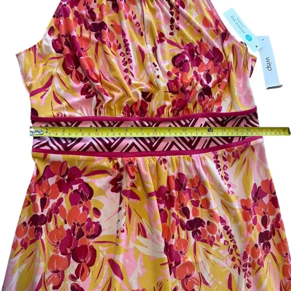 Wisp Tropical Floral Halter Maxi Dress Pink Yellow Braided Strap NWT 12 Summer - Picture 8 of 13